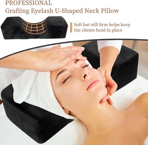 Vista 3 de Almohada de extensión de pestañas de terciopelo, almohada de cuello de espuma viscoelástica para salón de belleza para injerto de pestañas, Negro
