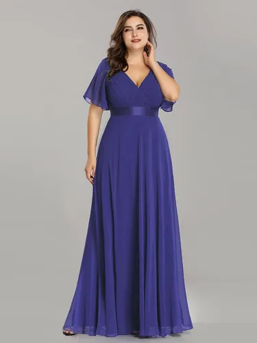 Vista 5 de Ever-Pretty Vestidos formales de noche de gasa para mujer con cuello en V de talla grande para mujeres con curvas, vestido de dama de honor de largo