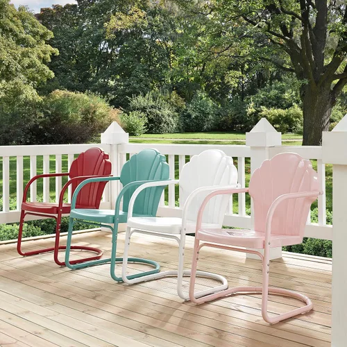 Vista 8 de Crosley Furniture Tulip - Juego de 2 sillas para exteriores, sillas de patio de metal retro para comedor, porche, terraza, balcón, satén rojo oscuro