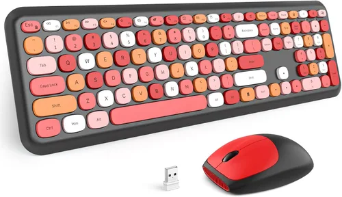 Vista 27 de MOFII Combo de teclado y mouse inalámbricos, teclado retro de máquina de escribir de 2.4 GHz, tamaño completo, lindos ratones inalámbricos, dongle