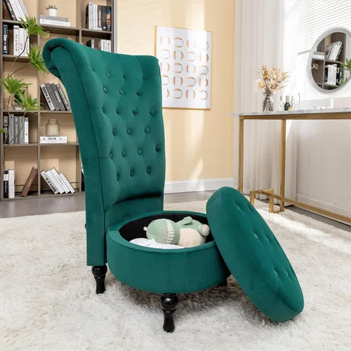 Vista 11 de Container Furniture Direct Royal - Silla de acento de terciopelo con respaldo alto para tocador con almacenamiento y tapicería de lujo, diseño retro