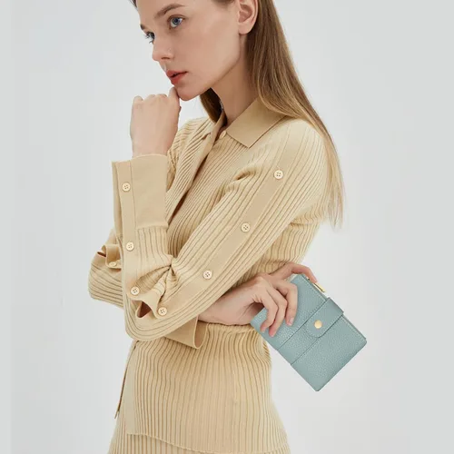 Vista 8 de GOIACII Cartera pequeña para mujer con doble bolsillo con cremallera RFID bloqueo cartera de cuero para mujer