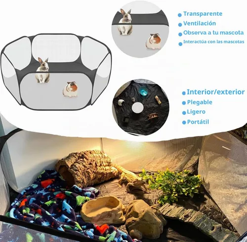Vista 4 de Amakunft Corralito de animales pequeños 2 en 1 con almohadilla impermeable, patio de juegos portátil desplegable para conejillos de indias, conejos