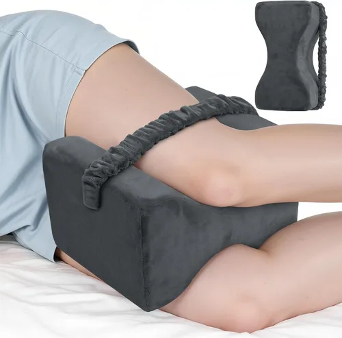 Vista 8 de Almohada de rodilla para dormir de lado, almohada de espuma viscoelástica con correa, color azul Ergonomic Between Leg Support Pillow for Sleeping