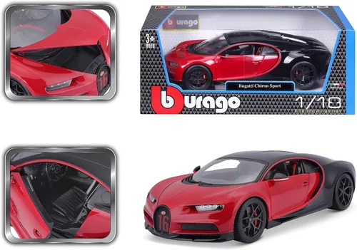 Vista 2 de Maisto Bugatti Chiron Sport 1/18 Modelo de coche fundido a presión, color negro/rojo (18-11044-00000022)