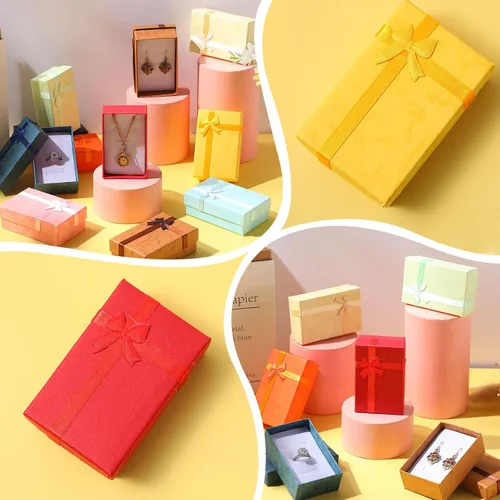 Vista 4 de Inbagi Cajas de regalo de joyería, coloridos collares, aretes, anillos, pulseras, cajas de joyería de cartón para regalo de San Valentín, boda, 3.15