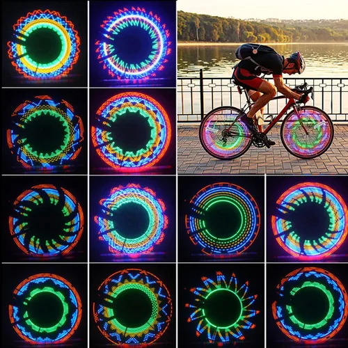 Vista 2 de Luces de rueda de bicicleta, luces de rueda de bicicleta para conducción nocturna, reflector de radios de bicicleta, impermeable, 2 modos