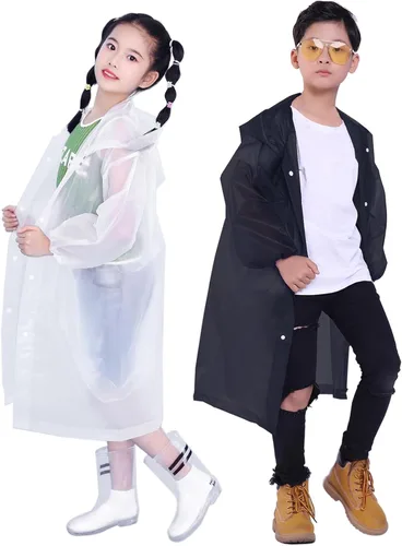 Vista 77 de Chaqueta de lluvia para niños, paquete de 2 ponchos de lluvia para niños, impermeables reutilizables para niños y niñas, impermeable, para exteriores