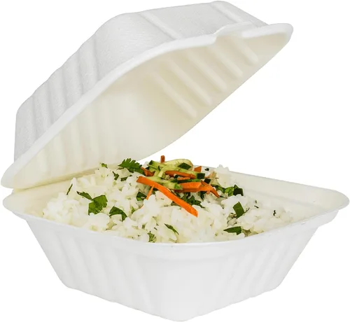 Vista 9 de KARAT EARTH Clamshell - Recipientes de alimentos para llevar [6 x 6 pulgadas, 500 unidades] Contenedores compostables para llevar, bagazo