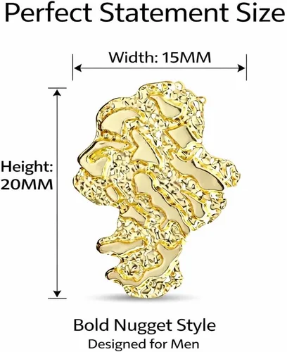 Vista 2 de Aretes de pepita de oro para hombre, chapados en oro de 14 quilates, con Nugget