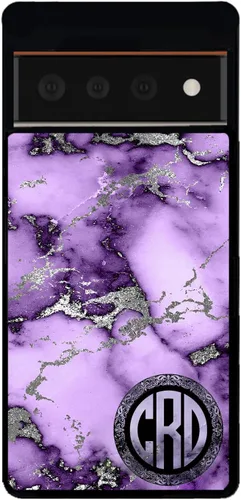 Vista 5 de Funda de goma negra con monograma de mármol morado y plateado compatible con Google Pixel 10, 10 Pro, 10 Pro XL, 9a, 9 Pro, Pixel 9, Pixel 9 Pro XL