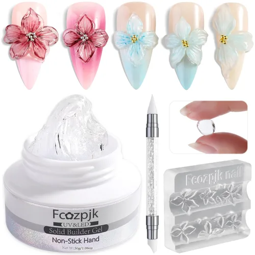 Vista 12 de Fcozpjk Gel constructor sólido de 30g para uñas y gel de esmalte de 15g, gel duro transparente no pegajoso para uñas con lápiz de tallado de Gel