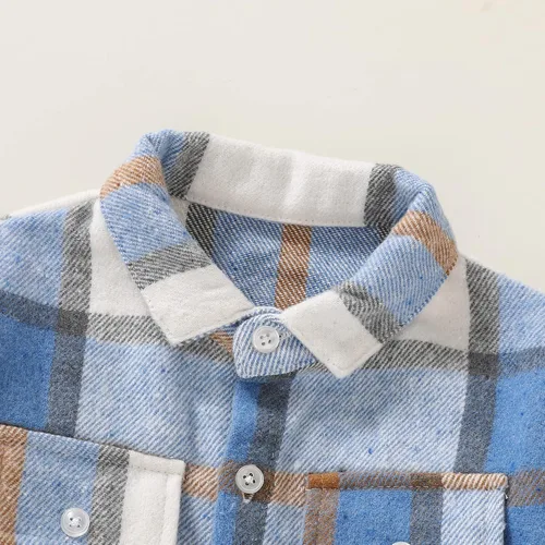 Vista 4 de Camisa de manga larga, con botones, a cuadros, franela roja, para recién nacido hasta los 6 años, unisex