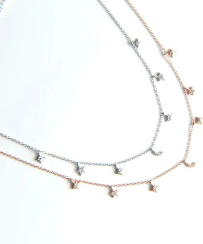 Vista 4 de Joyería de plata de ley 925 con diseño de estrella y luna de amor, collar y colgantes, cadena de gargantilla para mujer