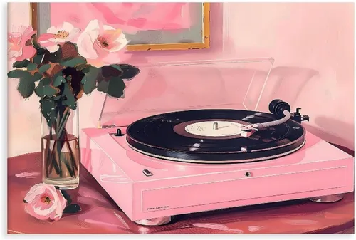 Vista 12 de YFET Tocadiscos vintage Y2K Room Flowers Pink Retro Music Lover Preppy Room - Póster artístico de pared y arte de pared, póster moderno