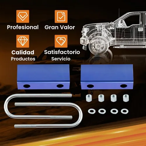Vista 7 de Kit de bloque de bajada de 3 pulgadas y kit de pernos en U para Chevy C10 trasero 1960-1972 Kit de bloque de bajada de resorte de hoja