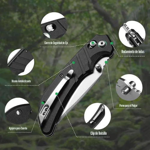 Vista 3 de Mossy Oak Cuchillo de bolsillo plegable, hoja de acero inoxidable con acabado stonewash de 4", cuchillo EDC, mango G10 con Axis Lock y clip