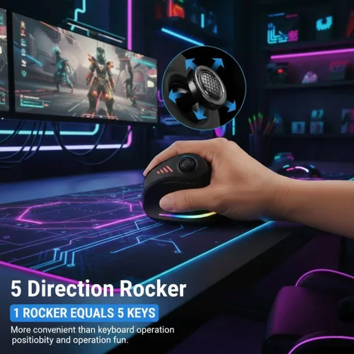 Vista 3 de TKMARS Ratón inalámbrico para juegos con balancín 5D, modo ri, 24000 DPI 12 botones programables, mouse ergonómico para túnel carpiano, recargable