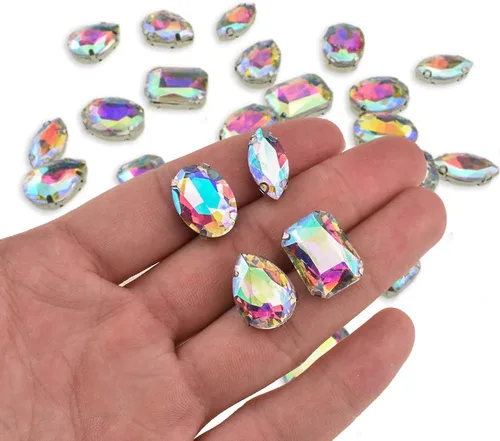 Vista 7 de Hahiyo Base de garras de diamantes de imitación para coser, vidrio transparente, formas mixtas, gemas de cristal, ajuste de puntas traseras