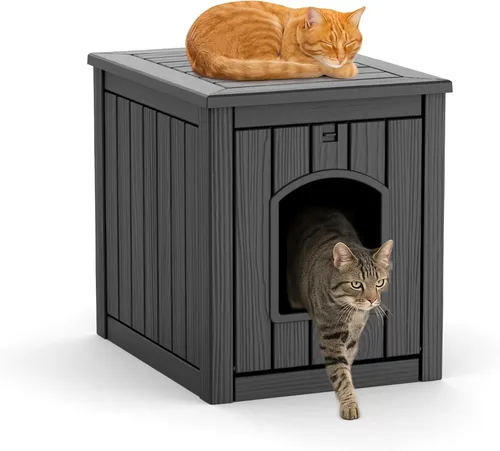 Vista 11 de VIXZEN Casa para gatos al aire libre resistente a la intemperie, diseño de mesa auxiliar multifuncional, casas para gatos con garra para gatos al