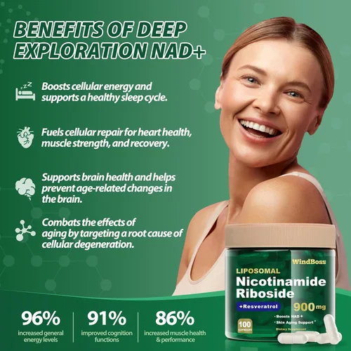 Vista 3 de Suplemento liposomal NAD+ con ribósido de nicotinamida y resveratrol - Suplemento NAD para mujeres y hombres - Energía celular, salud mitocondrial