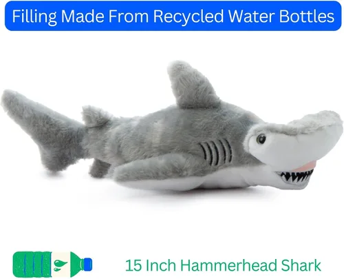 Vista 8 de The Petting Zoo Hammerhead - Peluche de tiburón de peluche, regalos para niños, animales salvajes del océano Onez, juguete de peluche de tiburón