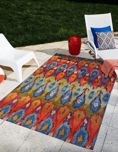 Vista 9 de Unique Loom Outdoor Modern Collection - Alfombra de área Ikat (4 pies 1 pulgada octágono multi/borgoña)