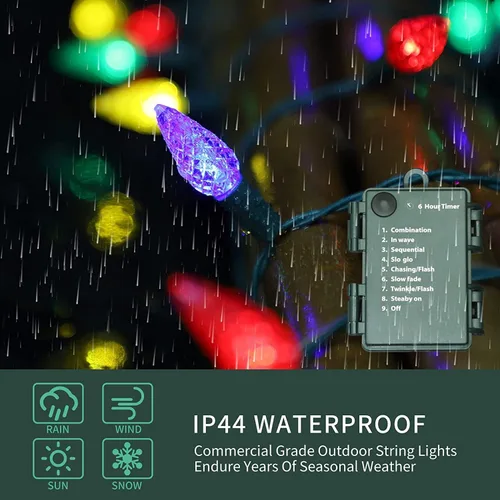 Vista 2 de LAMPHOME C6 - Luces de Navidad a pilas, 50 luces LED de Navidad de 17 pies con 8 modos, decoración de Navidad impermeable para árbol de Navidad