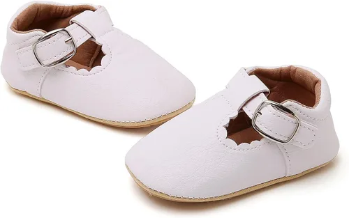 Vista 4 de Zapatos planos Mary Jane para bebés y niñas, con suela suave antideslizante, zapatos con estampado de vestido de princesa recién nacida