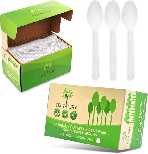 Vista 9 de Juego de cubiertos compostables, utensilios compostables a base de plantas, cubiertos compostables aptos para lavavajillas, cubiertos desechables