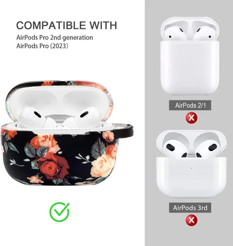 Vista 5 de Funda compatible con Airpods Pro de 2ª generación, funda protectora completa de silicona suave con llavero de pulsera, rosa vintage
