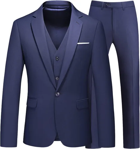 Vista 7 de Trajes de 3 piezas para hombre, traje ajustado de un botón, traje sólido, chaqueta, chaleco, pantalón.. Negro
