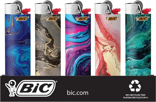 Vista 2 de BIC Maxi encendedor de bolsillo, colección de mármol de edición especial, diseños únicos surtidos de encendedores, bandeja de 50