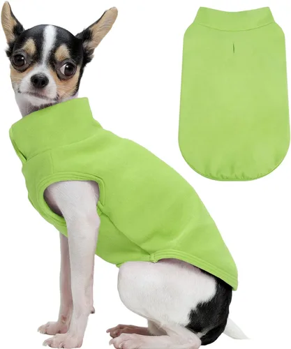 Vista 28 de FUAMEY Chaleco de forro polar para perros pequeños, sudaderas cálidas y elásticas para perros con agujero para correa, suéter suave de cuello alto
