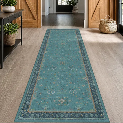 Vista 204 de Hazo Haus – Alfombra pequeña para entrada, cocina o baño, antideslizante con base de goma, resistente a las manchas y a la decoloración, diseño