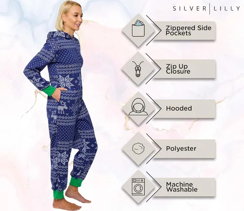 Vista 4 de Silver Lilly Fair Isle Pijamas de Navidad de una pieza - Unisex Adulto, vacaciones, overol