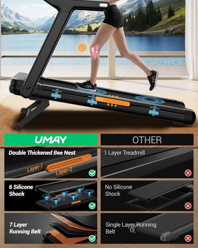 Vista 9 de UMAY Fitness Foldable Treadmill with 2-20% Auto Incline 400LB Capacity