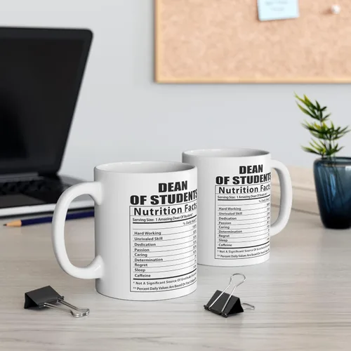 Vista 9 de Taza de café divertida de decano de estudiantes con datos nutricionales, regalos de cumpleaños, taza de nutrición de Navidad 2026, color blanco