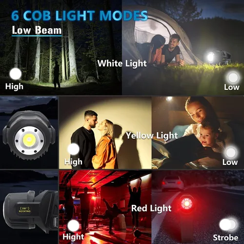 Vista 4 de Foco de 3000000 lúmenes, linterna LED recargable de 9 modos con cabezal giratorio de 350°, luces de punto superbrillantes para exteriores portátil