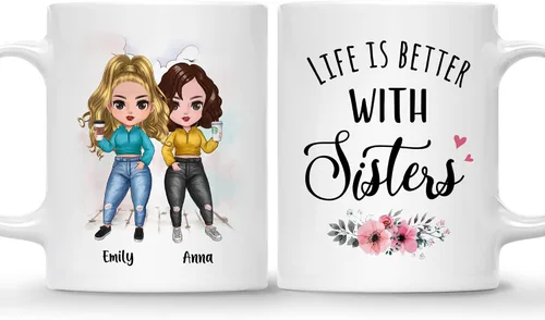 Vista 19 de GOSSBY Taza personalizada (2 Sisters) ¡Aparentemente somos problemas cuando estamos juntos, quién sabía! Taza personalizada para mejor amiga