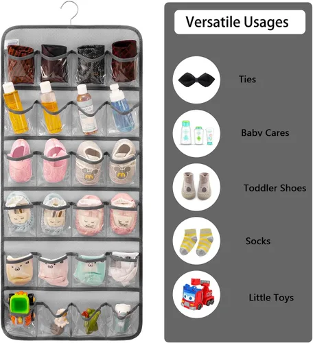 Vista 2 de Organizador de zapatos de bebé colgante de doble cara para armario, soporte de almacenamiento de zapatos para niños pequeños, calcetines con lazo