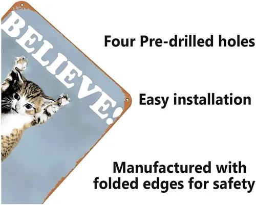 Vista 5 de Cartel de metal Believe Cat, Hang in There Cat – Cartel motivacional divertido perfecto para el hogar u oficina, 12 x 8 pulgadas