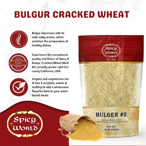 Vista 2 de Bulgur Trigo agrietado medio grueso #2, bolsa de 2 libras (32 onzas) Trigo búlgar cultivado en Estados Unidos para tabouleh 100% natural y puro