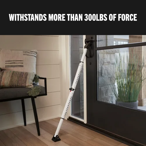 Vista 2 de Master Lock Tope de puerta corredera y barra de seguridad de puerta, ajustable para puertas batientes y correderas, lo suficientemente compacto como