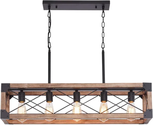 Vista 10 de Candelabros de ratán para comedor, iluminación de isla de cocina bohemia, lámpara lineal de 5 luces, lámpara colgante rectangular, candelabros