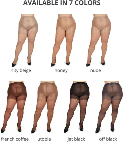 Vista 6 de MeMoi Medias energizantes de talla grande con control de curvas para mujer, medias semiopacas, medias ligeras para mujer Beige (City Beige)