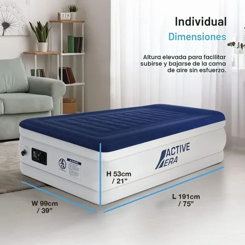 Vista 8 de Active Era Colchón de aire individual de 21 pulgadas con bomba integrada y almohada elevada, resistente a pinchazos, cama inflable impermeable
