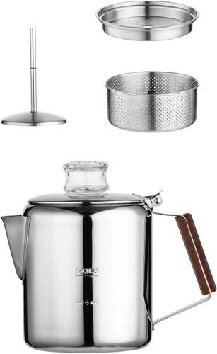 Vista 2 de Fox Run Rapid Brew - Percolador de café para estufa de acero inoxidable, 2-6 tazas