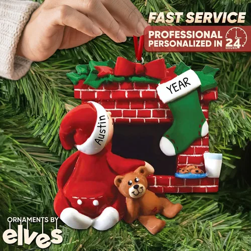 Vista 2 de Adorno personalizado para árbol de Navidad 2024 – Adorno de Navidad de la segunda Navidad de Papá Noel 2024 esperando para árbol de Navidad, adorno