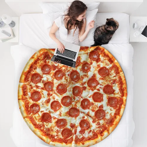 Vista 2 de QiyI Manta de pizza para adultos y niños, 2.0 manta gigante de comida de doble cara, divertidos regalos de pizza, mantas redondas de tacos novedosos